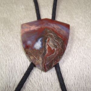 Vintage Beveled Shield Crazy Lace Agate Bolo Tie *ESTATE*